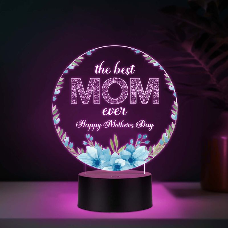 Best Mom Ever Acrylic LED Lamp with UV Print – Multicolor Mother’s Day Gift Night Light USB Powered